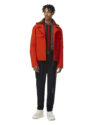 Stylish menswear look orange shacket white background ecommerce photography